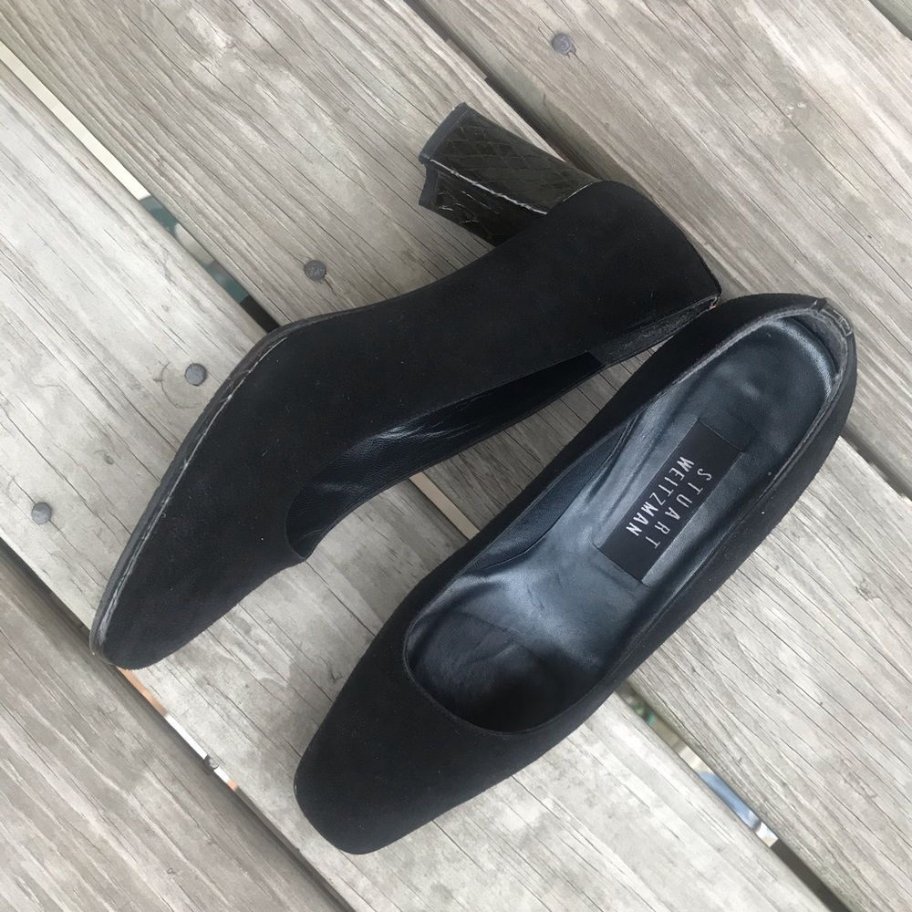 Stuart Weitzman Black Suede Square Toe Pumps